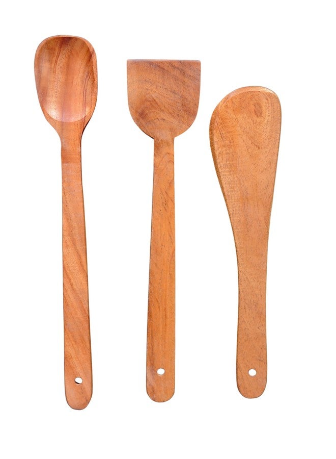 Woodkit Pure Neem Wood Spatula Set for Cooking | Dosa Spatula Set | Wooden Spatula for Serving,Mixing,Flipping | Naturally Antimicrobial and Non Stick - Neem Wood Flip & Serve Set of 3 - Image 1